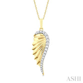 1/5 ctw Fluted Texture Angel Wing Round Cut Diamond Fashion Pendant With Chain in 10K Yellow Gold